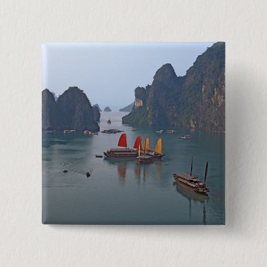 Zeilboten in Ha Long Bay - Vietnam, Azië Vierkante Button 5,1 Cm (Voorkant)