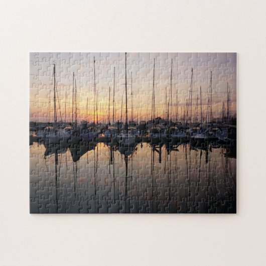 Zeilboten in haven met tegenlicht. legpuzzel (Horizontaal)