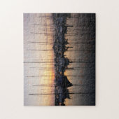 Zeilboten in haven met tegenlicht. legpuzzel (Verticaal)