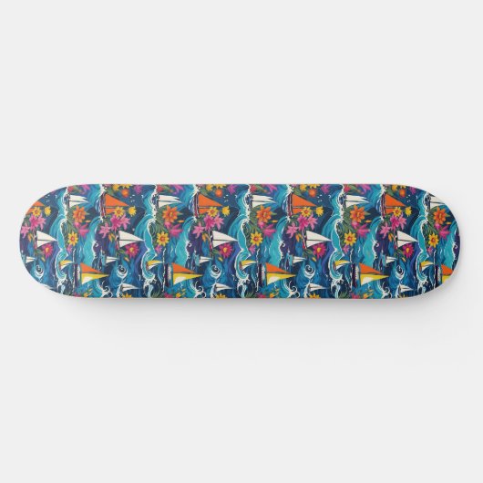 Zeilboten in Ocean Waves Tropical Floral Persoonlijk Skateboard (Horizontaal)