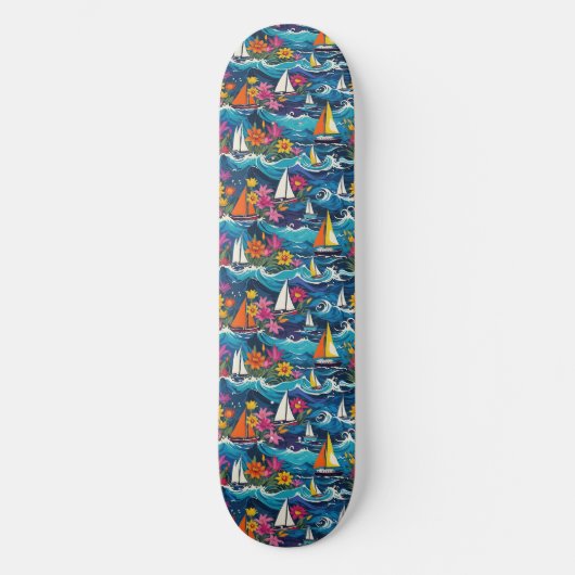 Zeilboten in Ocean Waves Tropical Floral Persoonlijk Skateboard (Voorkant)