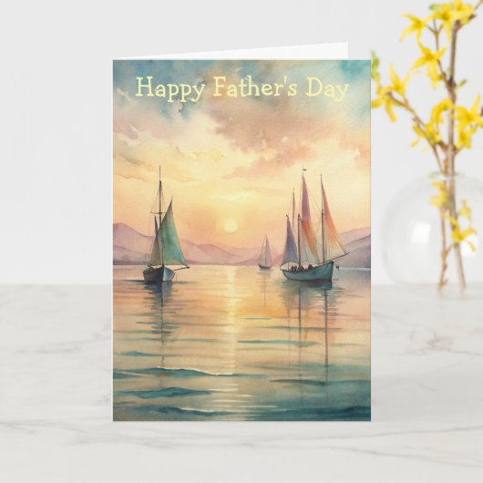 Zeilboten in Sunset Vaderdag Kaart (Gele Bloem)