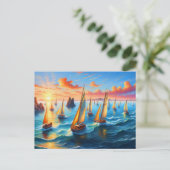 Zeilboten in vredige zonsondergang lucht ocea briefkaart (Staand voorkant)