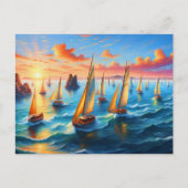 Zeilboten in vredige zonsondergang lucht ocea briefkaart (Voorkant)