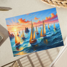 Zeilboten in vredige zonsondergang lucht ocea