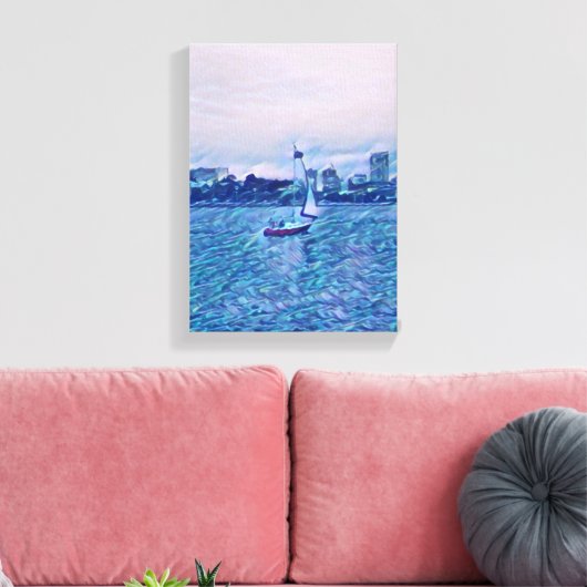 Zeilboten Kunst, Canvas, Aqua, Turquoise, Wall Dec Canvas Afdruk (Insitu (Woonkamer))