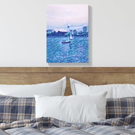 Zeilboten Kunst, Canvas, Aqua, Turquoise, Wall Dec Canvas Afdruk (Insitu (Slaapkamer))