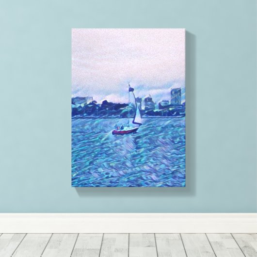 Zeilboten Kunst, Canvas, Aqua, Turquoise, Wall Dec Canvas Afdruk (Insitu (Houten vloer))