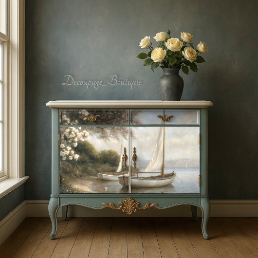 Zeilboten langs de kust Decoupage Tissuepapier