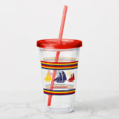 Zeilboten met blauwe rode rode zwarte Zeekreep Str Acryl Drinkbeker (Achterkant)