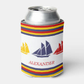 Zeilboten met blauwe rode rode zwarte Zeekreep Str Blikjeskoeler (Blikje Voorkant)