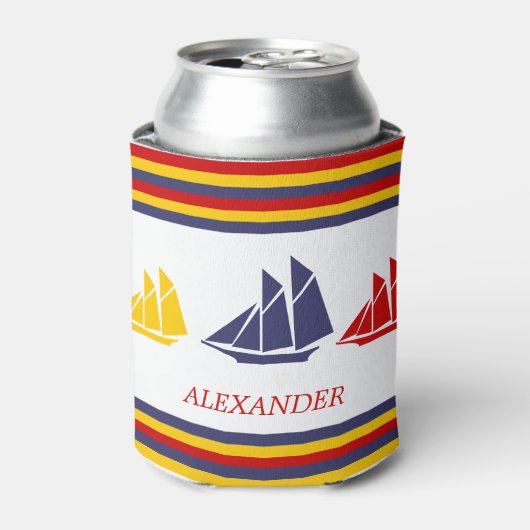 Zeilboten met blauwe rode rode zwarte Zeekreep Str Blikjeskoeler (Blikje Voorkant)