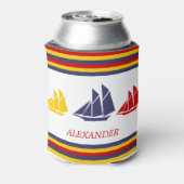 Zeilboten met blauwe rode rode zwarte Zeekreep Str Blikjeskoeler (Blikje Achterkant)