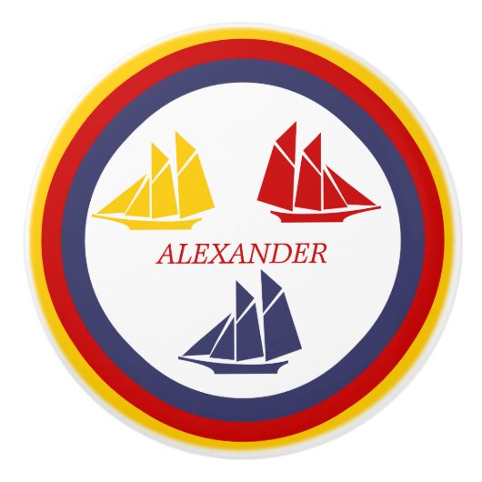 Zeilboten met blauwe rode rode zwarte Zeekreep Str Keramische Knop (Voorkant)