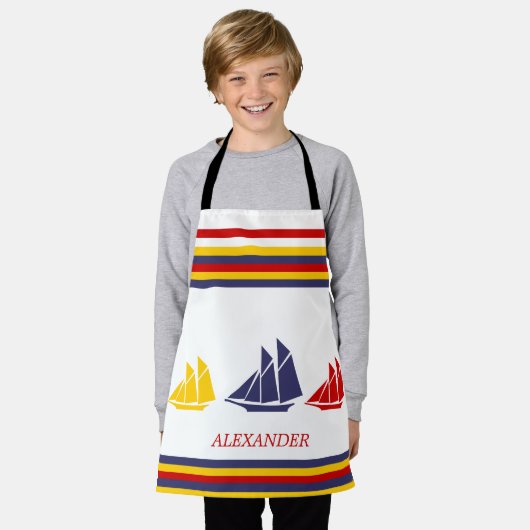 Zeilboten met blauwe rode rode zwarte Zeekreep Str Schort (Gedragen)