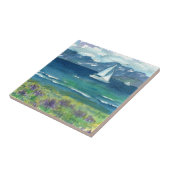 Zeilboten Mountain Lake Paarse Waterverf Lupines Tegeltje (Zijkant)