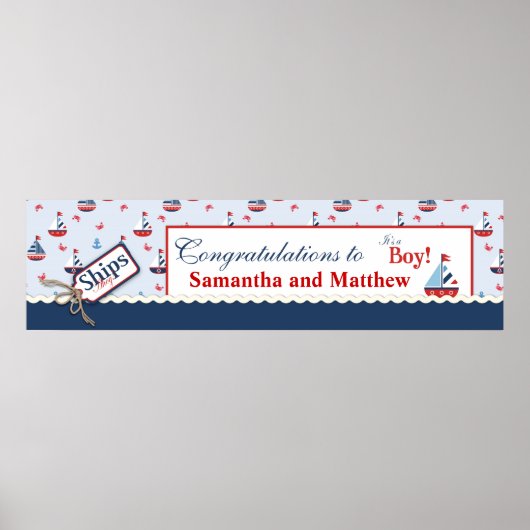 Zeilboten Nautical Baby shower Banner Poster (Voorkant)