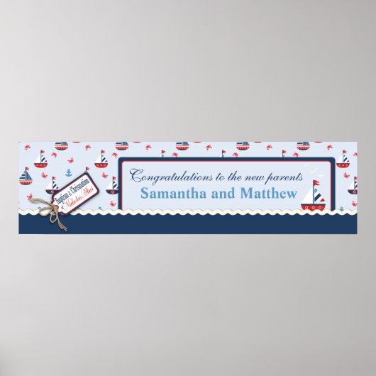 Zeilboten Nautical Baptism Banner Made to Order Poster (Voorkant)