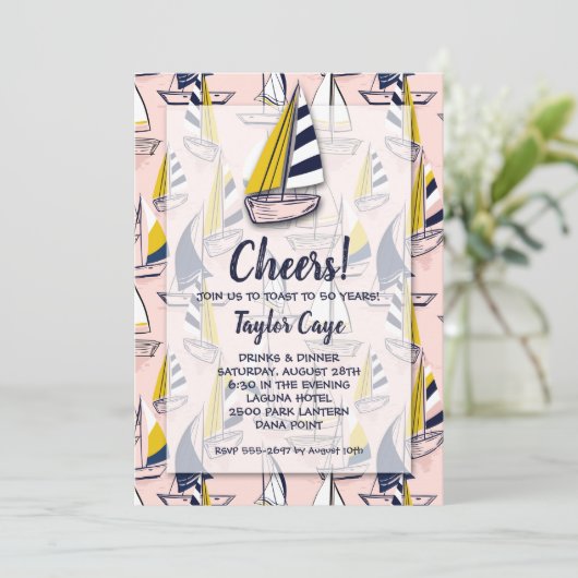Zeilboten Nautical Birthday Invitations (Staand voorkant)