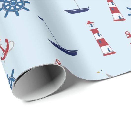 Zeilboten Nautical Lighthouse Sailing Boats Ocean Cadeaupapier (Rol Hoek)