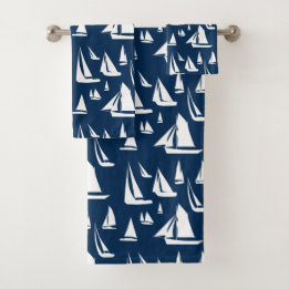 Zeilboten Nautical Navy Blue Bad Handdoek