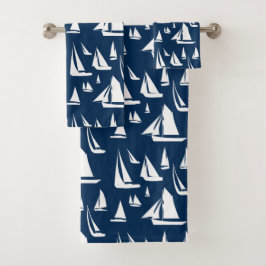 Zeilboten Nautical Navy Blue Bad Handdoek