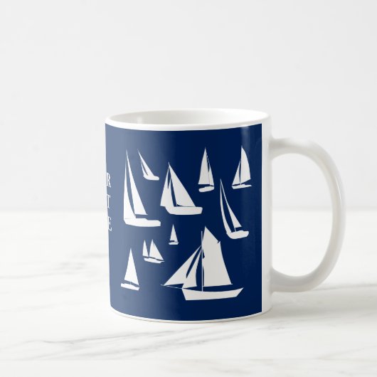Zeilboten Nautical Navy Blue Custom Koffiemok (Rechts)