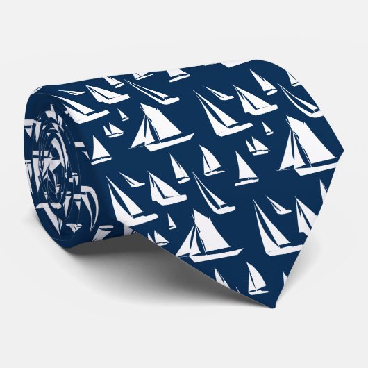 Zeilboten Nautical Navy Blue Stropdas (Opgerold)