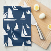 Zeilboten Nautical Navy Blue Theedoek (Quarter Fold)