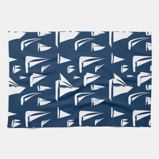 Zeilboten Nautical Navy Blue Theedoek (Horizontaal)