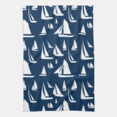 Zeilboten Nautical Navy Blue Theedoek (Verticaal)