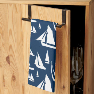Zeilboten Nautical Navy Blue Theedoek