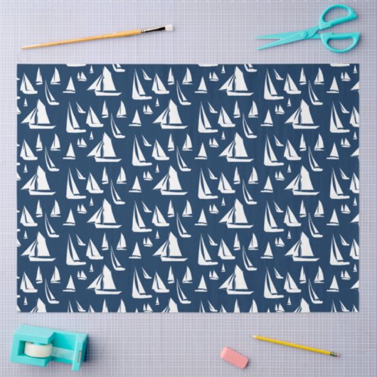 Zeilboten Nautical Navy Blue Tissuepapier (Craft)
