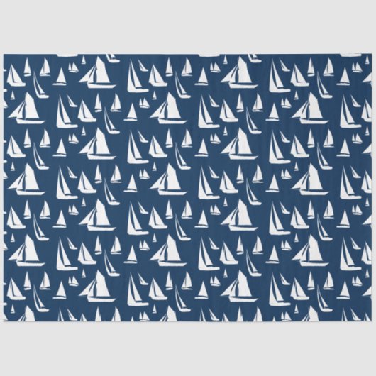 Zeilboten Nautical Navy Blue Tissuepapier (Voorkant)