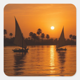 Zeilboten Nijl Egyptische Sunset Art Vierkante Sticker