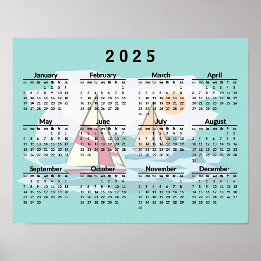 Zeilboten Ontwerp 2025 Kalender Poster (Voorkant)