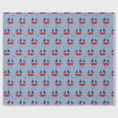Zeilboten op blauw cadeaupapier (Vlak)