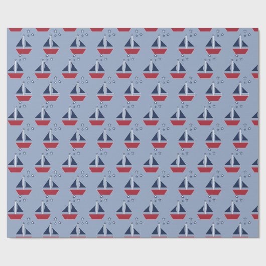 Zeilboten op blauw cadeaupapier (Vlak)