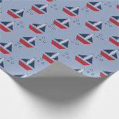 Zeilboten op blauw cadeaupapier (Hoek)