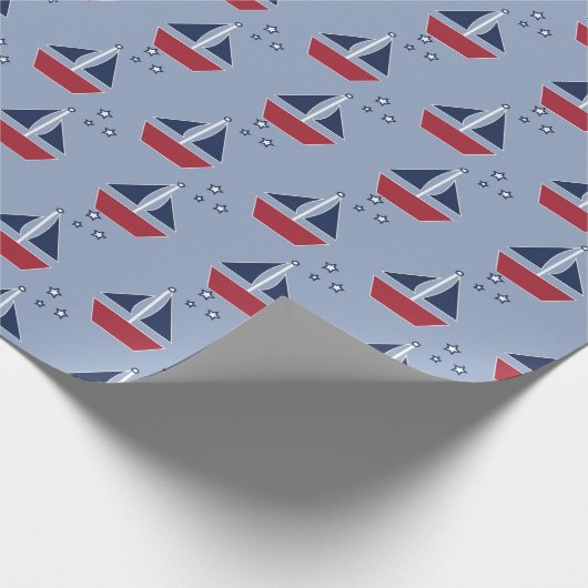 Zeilboten op blauw cadeaupapier (Hoek)