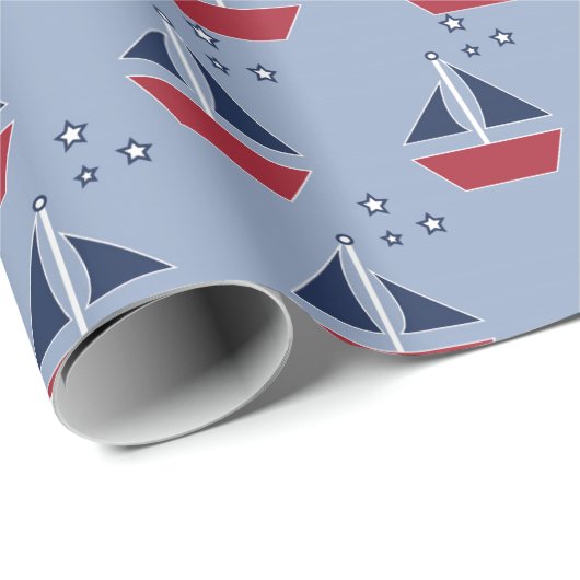 Zeilboten op blauw cadeaupapier (Rol Hoek)