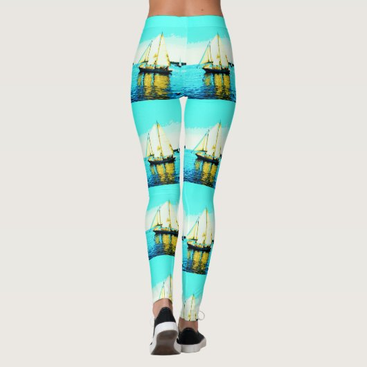 zeilboten op blauw leggings (Achterkant)
