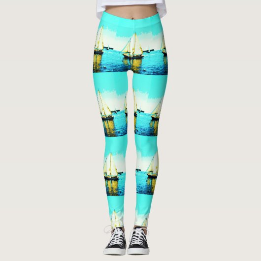 zeilboten op blauw leggings (Voorkant)