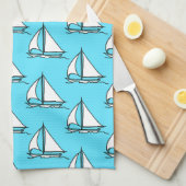 Zeilboten op blauw Zee Theedoek (Quarter Fold)