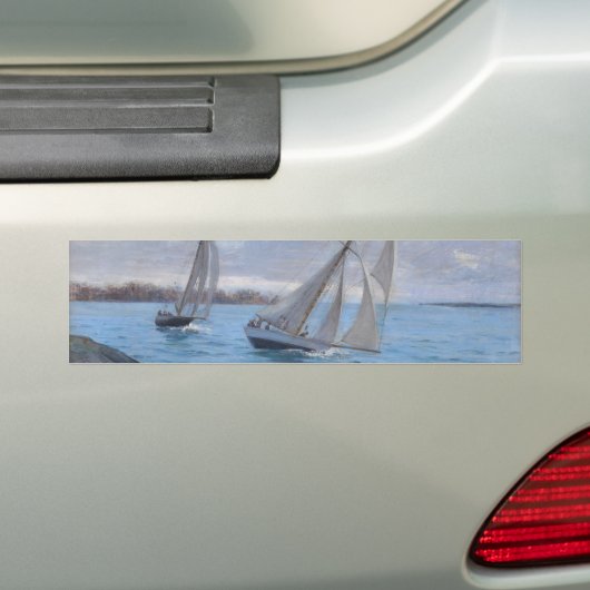 Zeilboten op de rivier bumpersticker (Op auto)