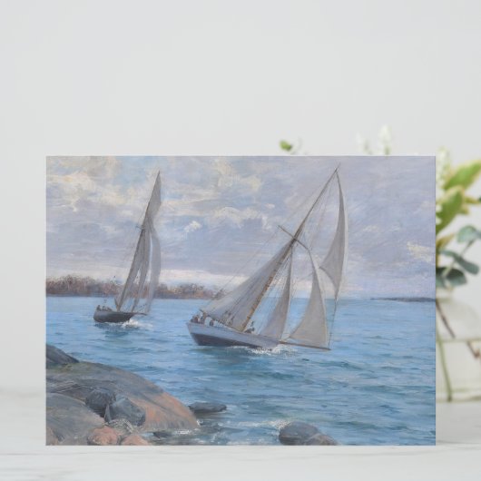 Zeilboten op de rivier kaart (Staand voorkant)