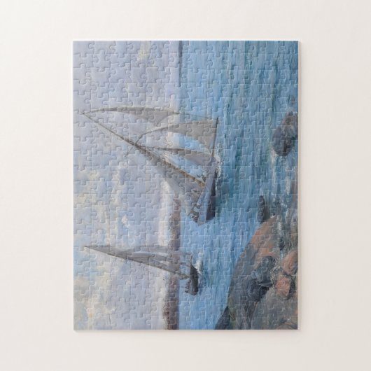 Zeilboten op de rivier legpuzzel (Verticaal)