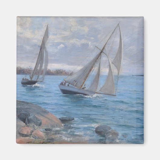 Zeilboten op de rivier magneet (Voorkant)