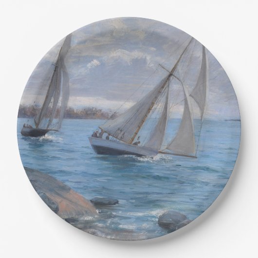 Zeilboten op de rivier papieren bordje (Voorkant)