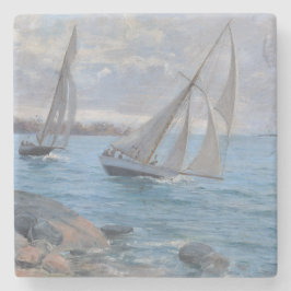 Zeilboten op de rivier stenen onderzetter